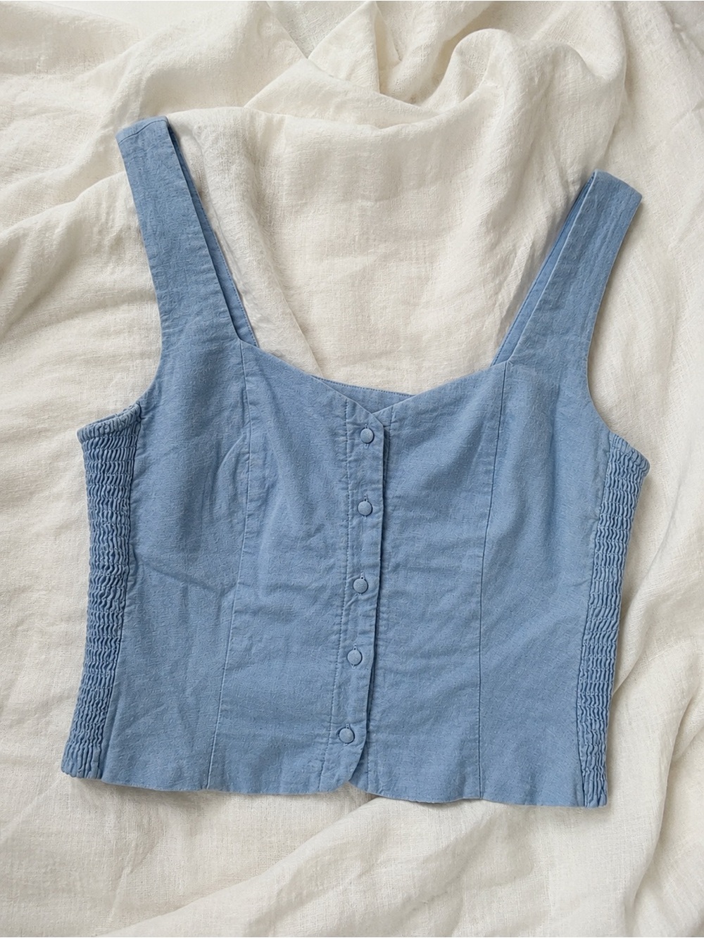 Old Navy Blue Linen Button Front Tank Top S NWT